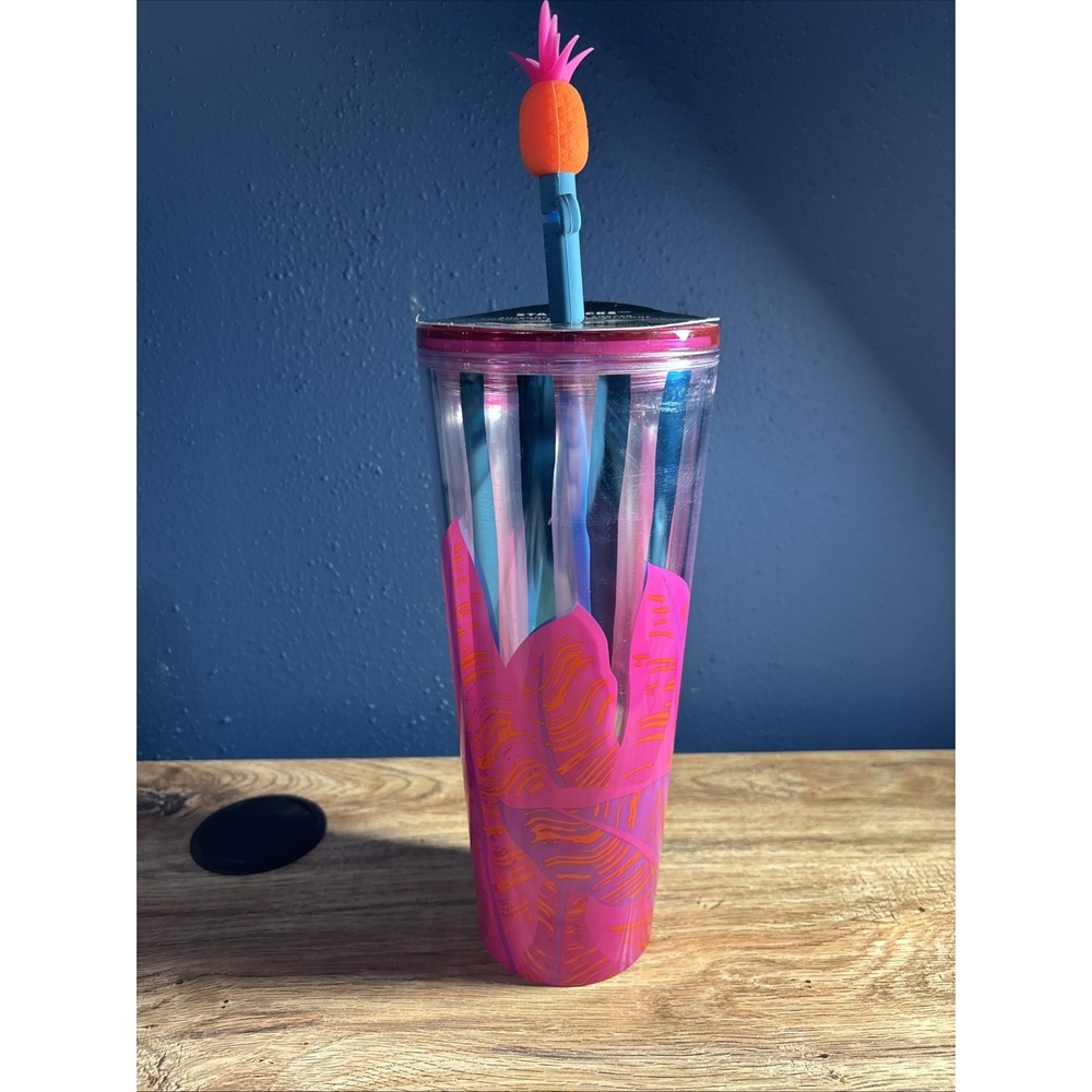 NWT Starbucks 24oz Venti Cold Cup Tumbler 2024 Pineapple Straw Topper Summer